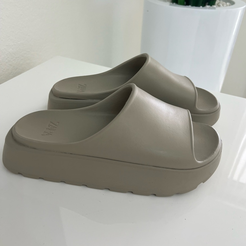 Zara Taupe Slide Sandals
